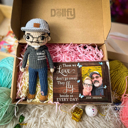 Personalized Crochet Doll with Photo Card "Those We Love Don't Go Away"