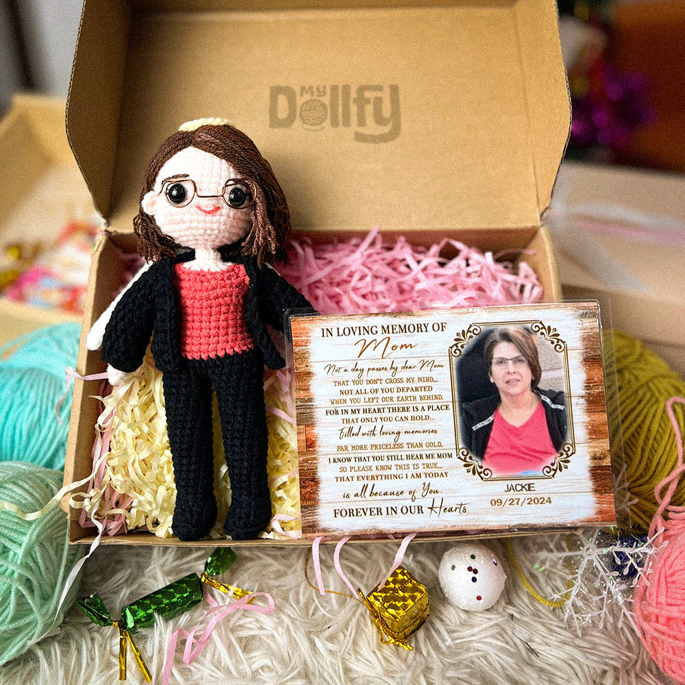 Personalized Crochet Doll with Photo Card "In Loving Memory Of Mom"