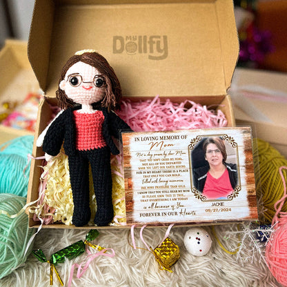 Personalized Crochet Doll with Photo Card "In Loving Memory Of Mom"