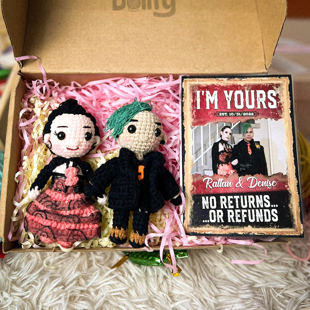 Personalized Crochet Doll with Photo Card "Im Yours No Returns"