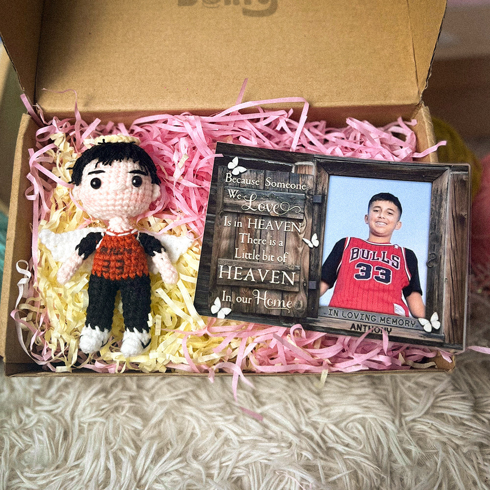 Personalized Crochet Doll with Photo Card "Because Someone We Love Is In Heaven 2"