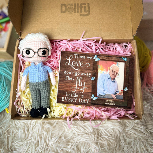 Personalized Crochet Doll with Photo Card "Those We Love Don't Go Away"