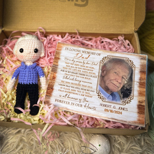 Personalized Crochet Doll with Photo Card "In Loving Memory Of Dad"