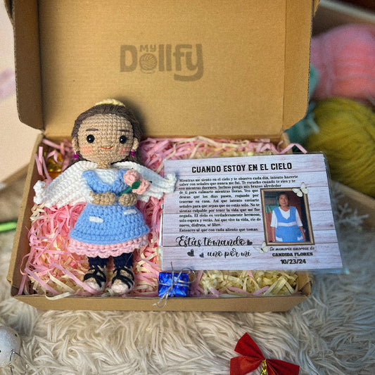 Personalized Crochet Doll with Photo Card "Cuando Estoy En El Cielo"