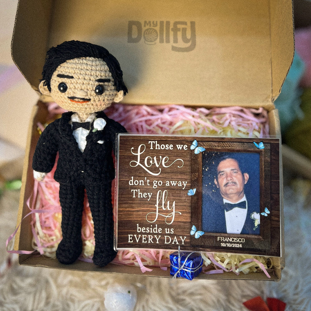Personalized Crochet Doll with Photo Card "Those We Love Don't Go Away"