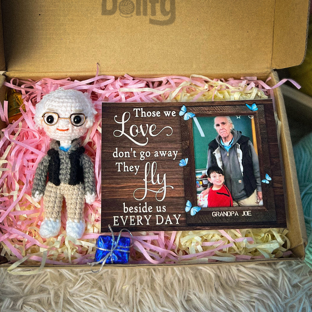Personalized Crochet Doll with Photo Card "Those We Love Don't Go Away"