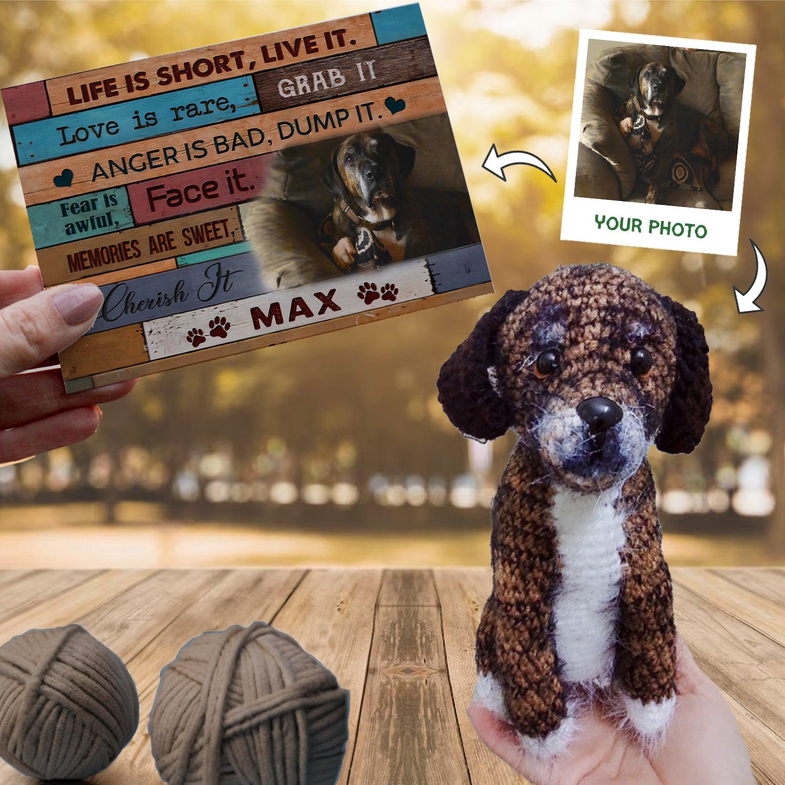 Personalized Crochet Doll with Photo Card "Life Is Short, Live It Pet Portrait"