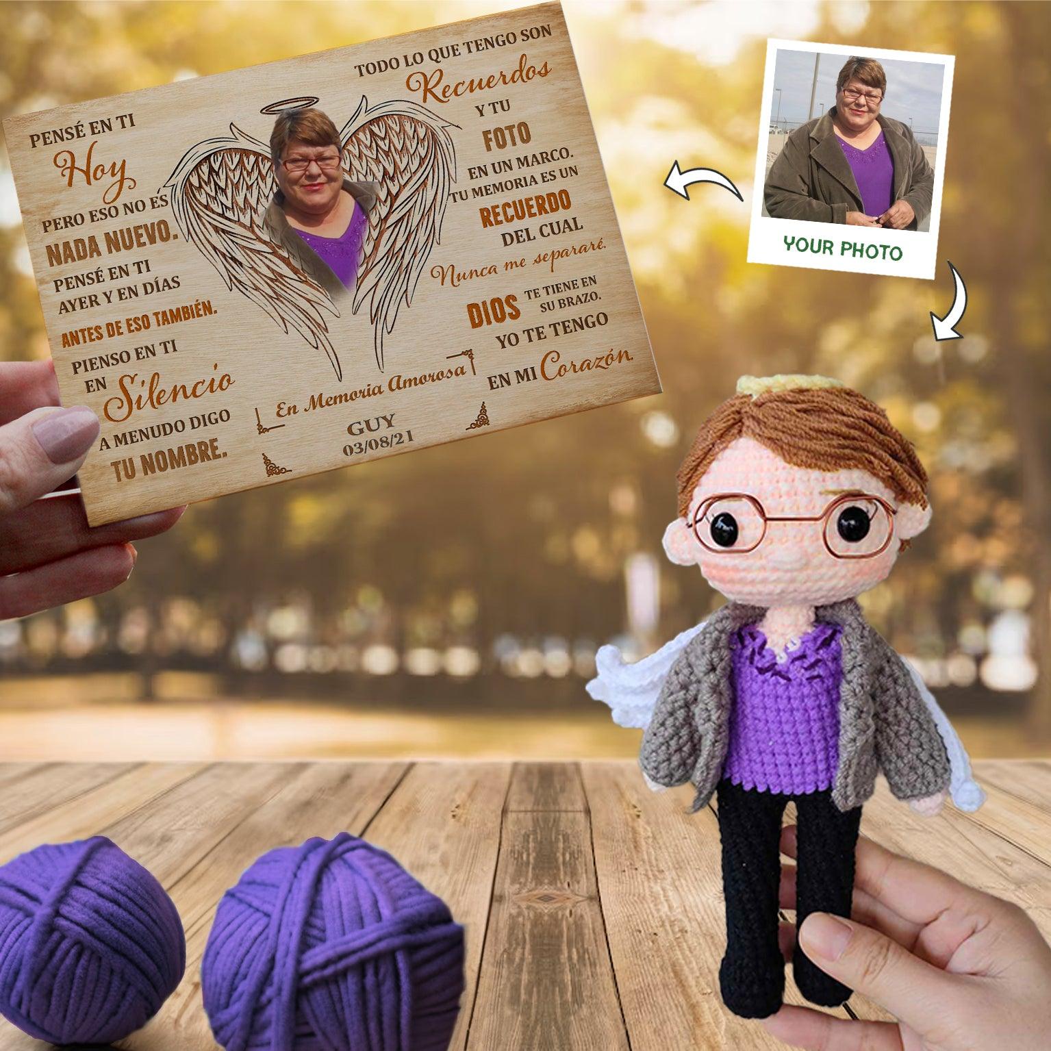 Personalized Crochet Doll with Photo Card "Pensé En Ti Hoy"