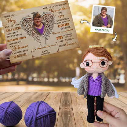 Personalized Crochet Doll with Photo Card "Pensé En Ti Hoy"