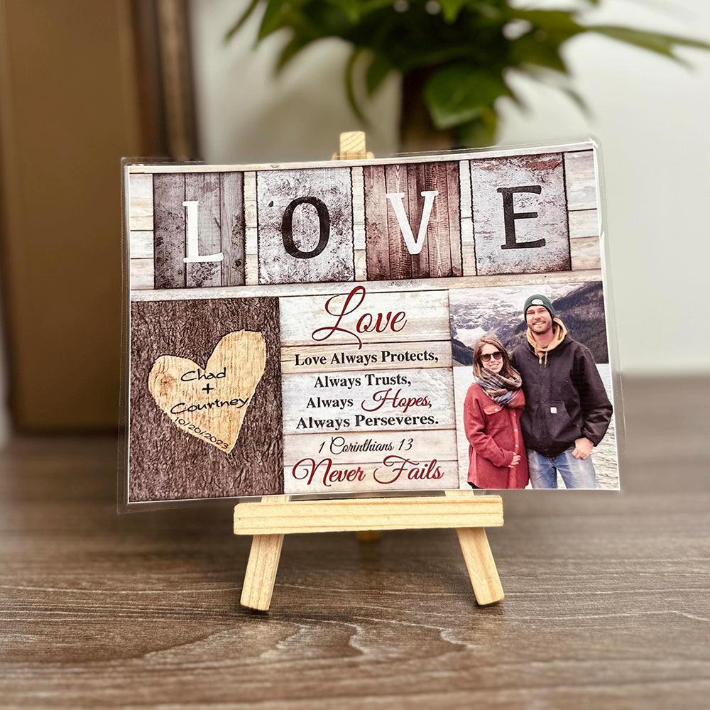 Personalized Crochet Doll with Photo Card "Love Never Fails 1 Corinthians 13"