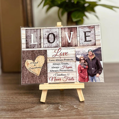Personalized Crochet Doll with Photo Card "Love Never Fails 1 Corinthians 13"