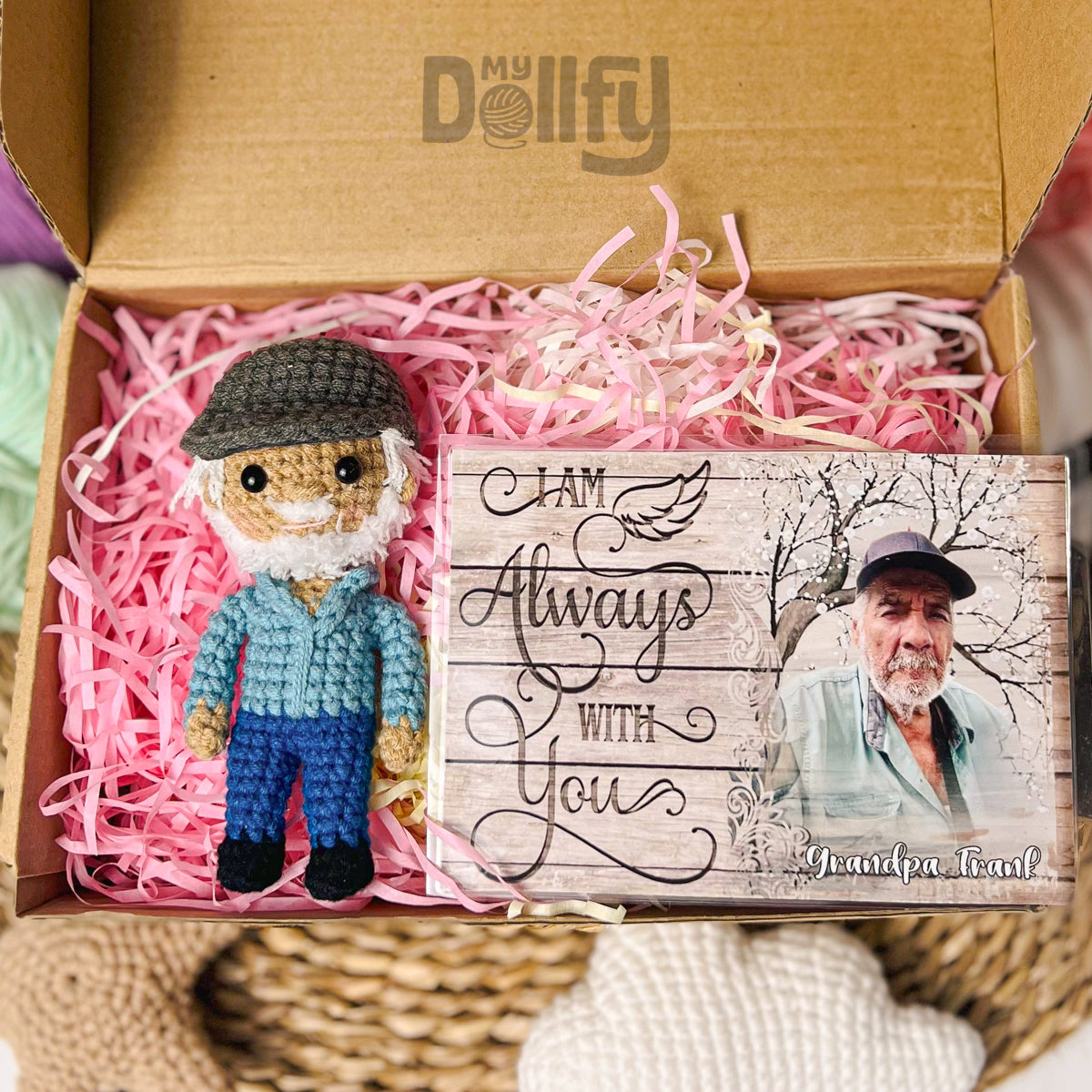 Personalized Crochet Doll with Photo Card "I Am Always With You"