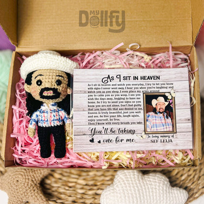 Personalized Crochet Doll with Photo Card "As I Sit In Heaven"