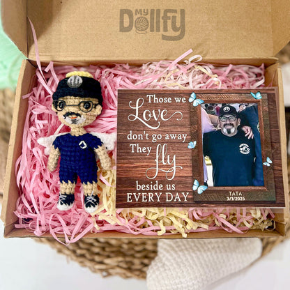 Personalized Crochet Doll with Photo Card "Those We Love Don't Go Away"