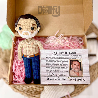 Personalized Crochet Doll with Photo Card "As I Sit In Heaven"