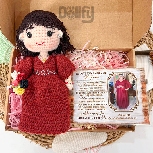 Personalized Crochet Doll with Photo Card "In Loving Memory Of Mom"
