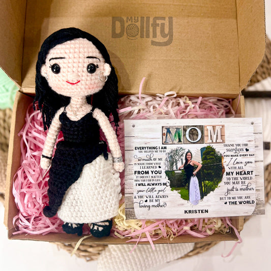 Personalized Crochet Doll with Photo Card "Mom Everything I Am"