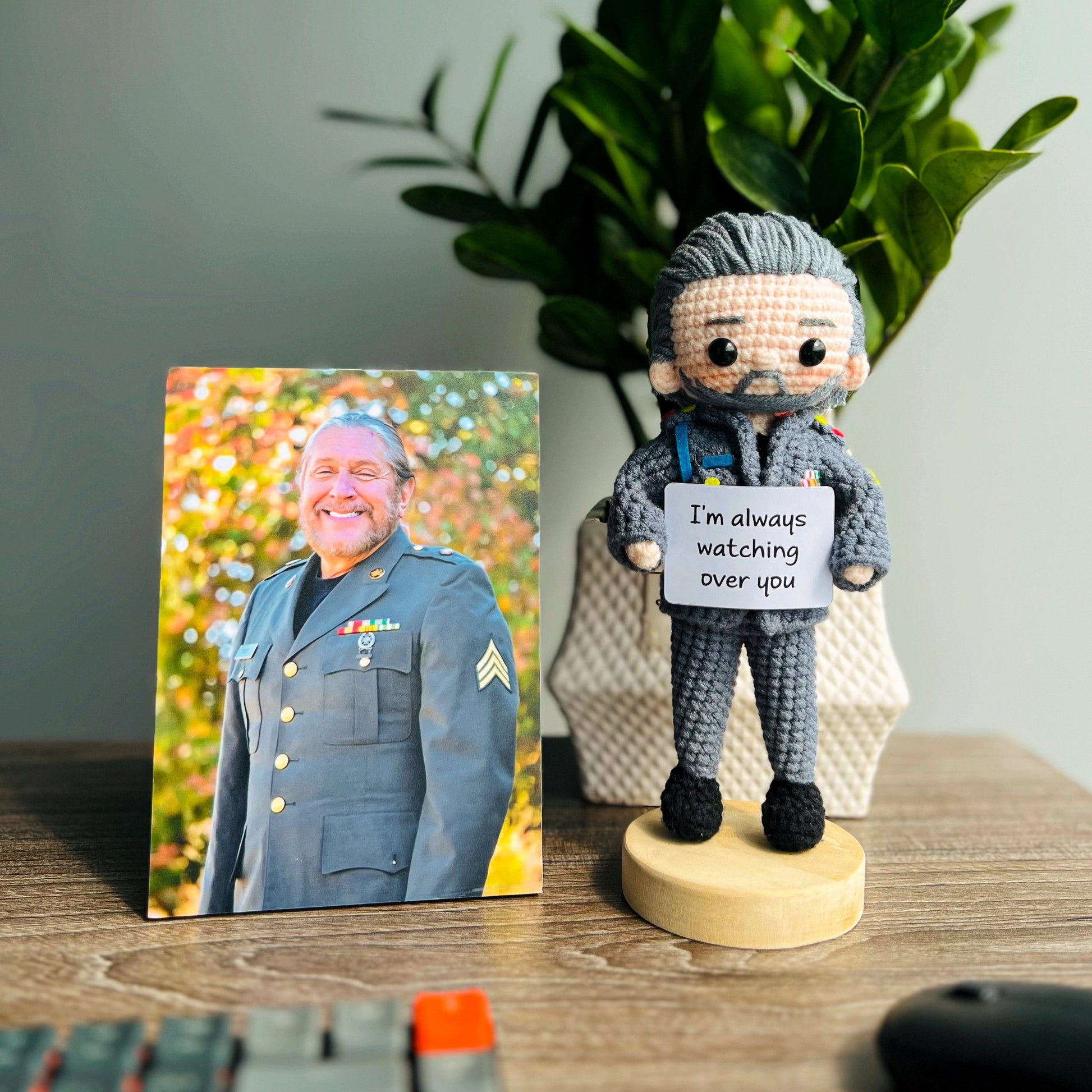 Personalized Crochet Doll with Quote Board & Framed Photo- Motivational Desk Gift