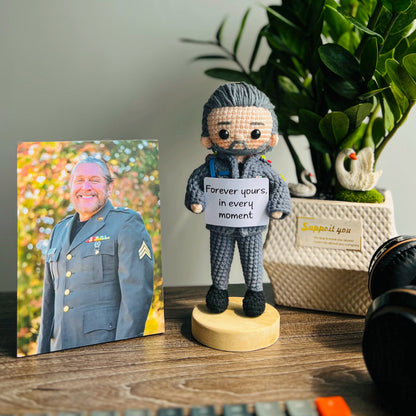 Personalized Crochet Doll with Quote Board & Framed Photo- Motivational Desk Gift