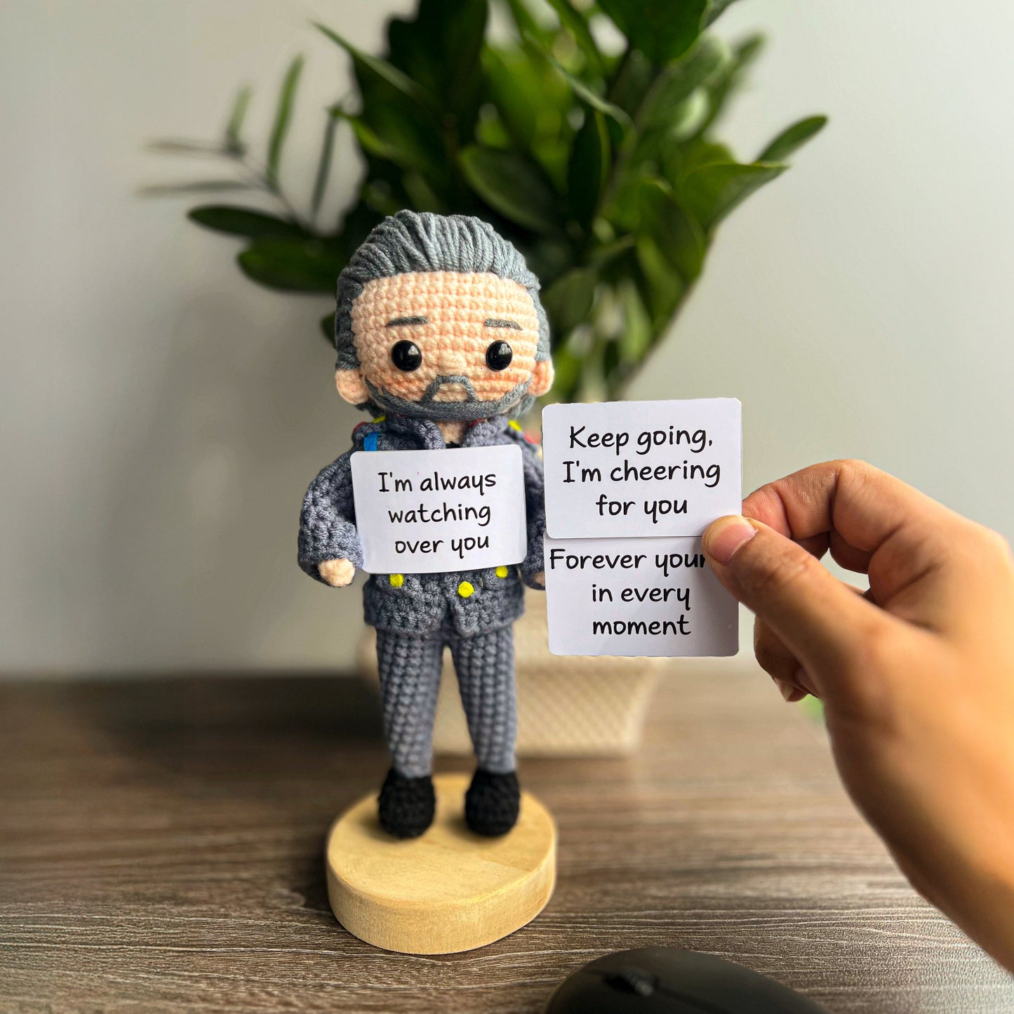 Personalized Crochet Doll with Quote Board & Framed Photo- Motivational Desk Gift