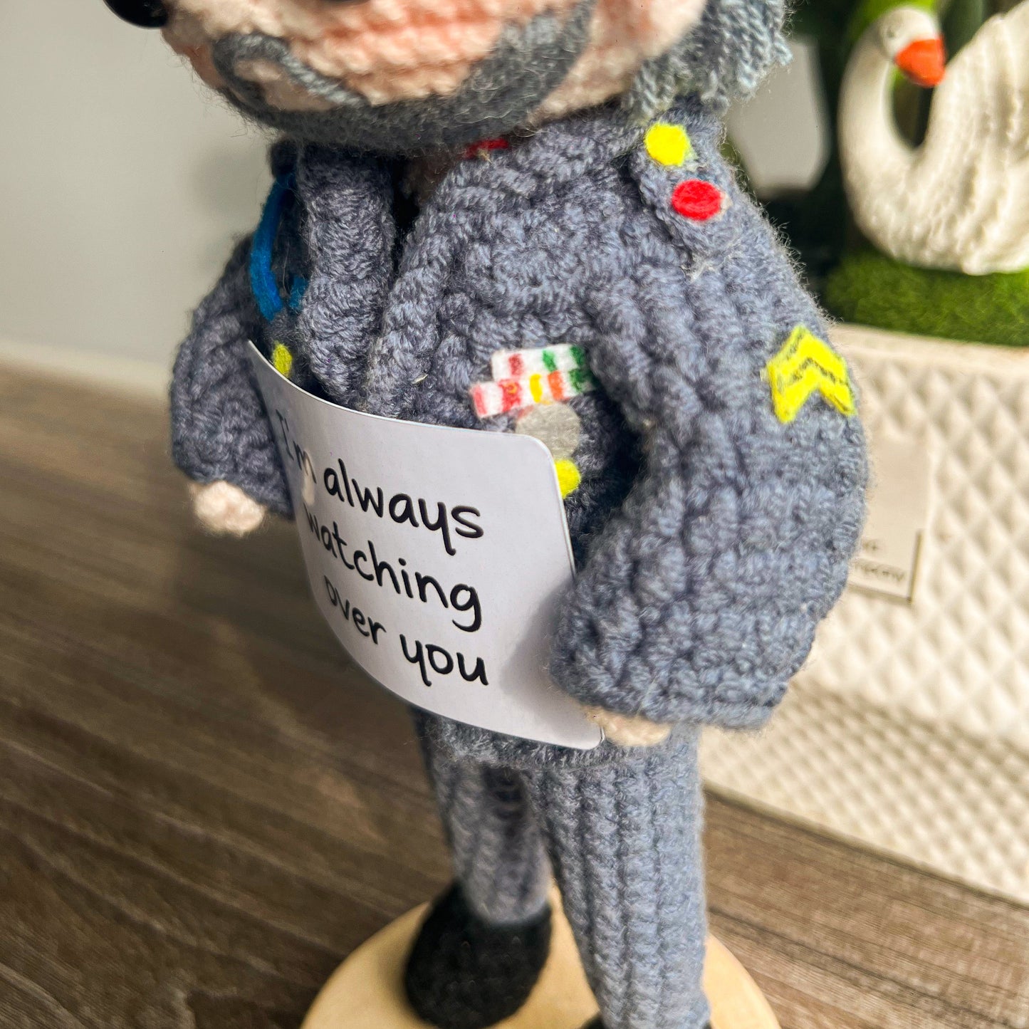 Personalized Crochet Doll with Quote Board & Framed Photo- Motivational Desk Gift