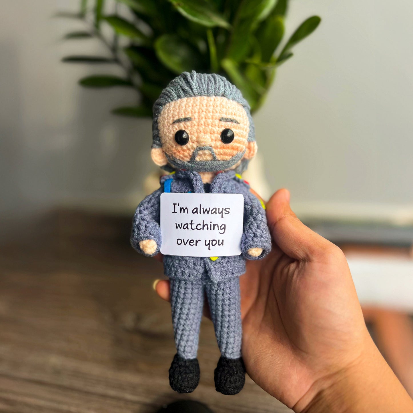 Personalized Crochet Doll with Quote Board & Framed Photo- Motivational Desk Gift