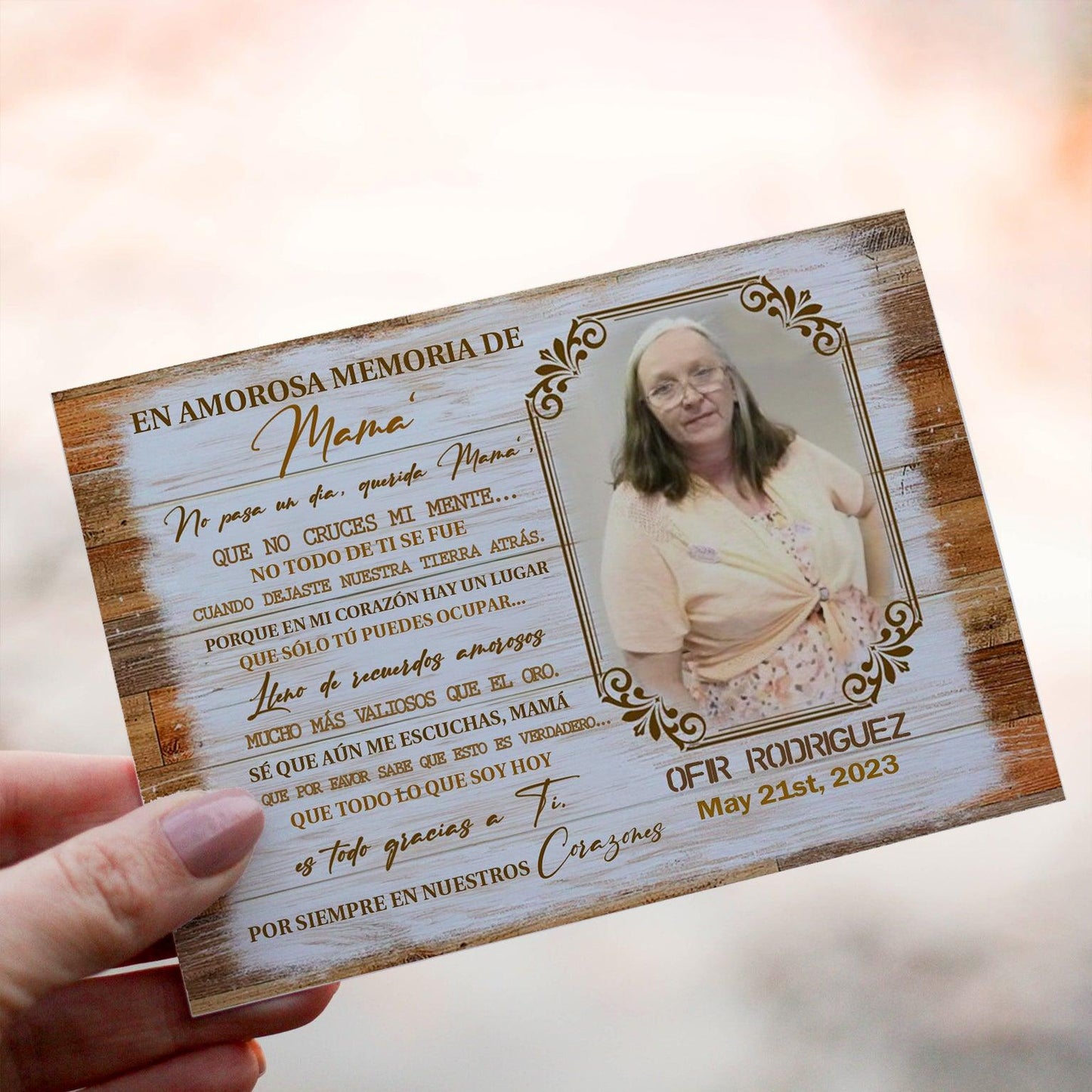 Personalized Crochet Doll with Photo Card "En Amorosa Memoria Mamá"