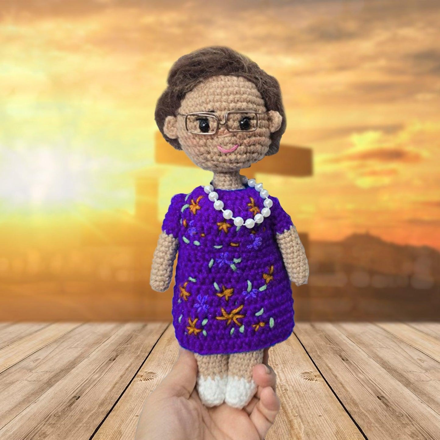 Personalized Crochet Doll with Photo Card "Safe In The Arms Of Jesus Remember Me"