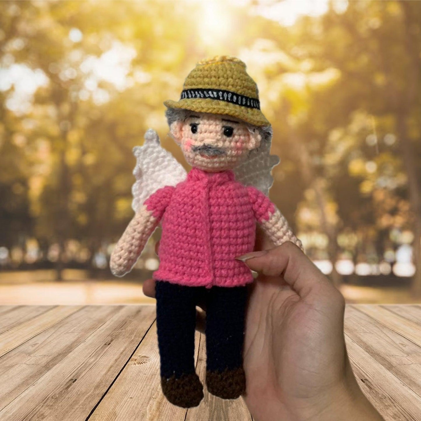 Personalized Crochet Doll with Photo Card "En Amorosa Memoria De Papá"