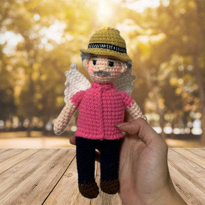 Personalized Crochet Doll with Photo Card "En Amorosa Memoria De Papá"