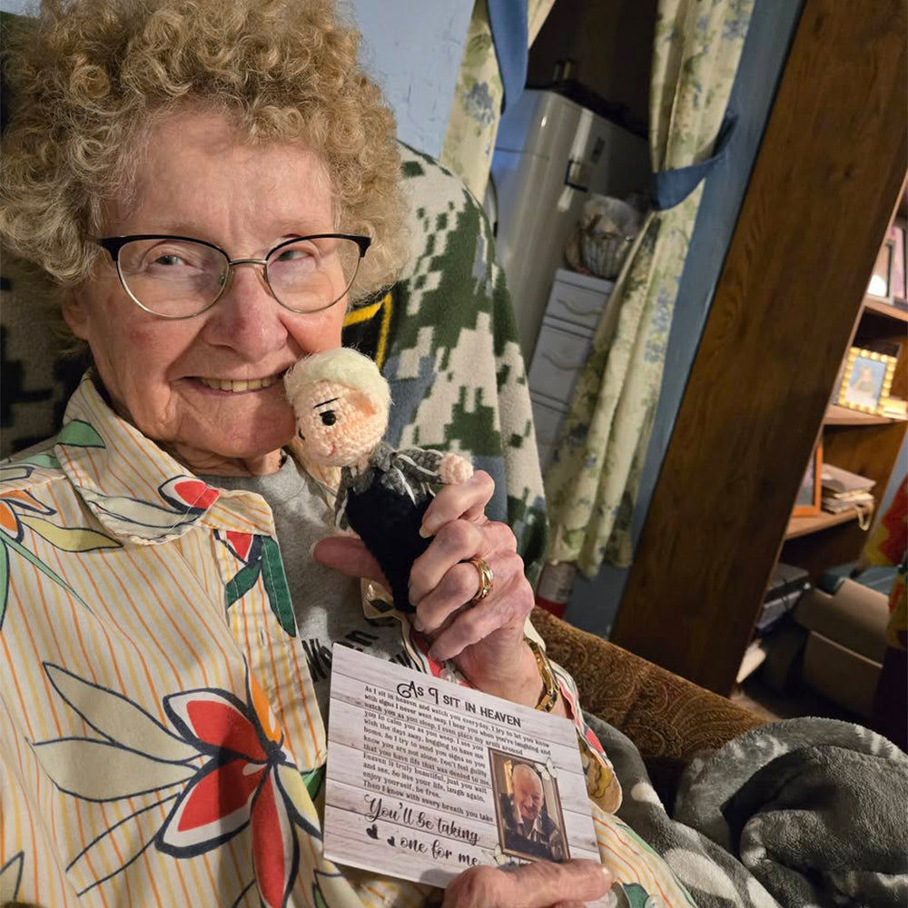 Personalized Crochet Doll with Photo Card "As I Sit In Heaven"