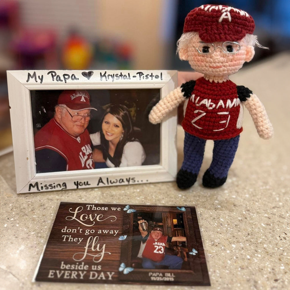 Personalized Crochet Doll with Photo Card "Those We Love Don't Go Away"