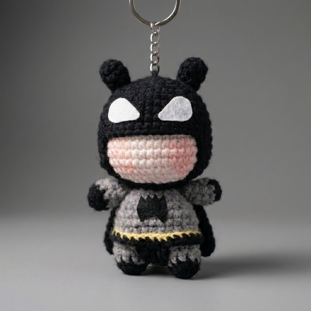 WoolyArtis™ - Handmade Crochet Batman Keychain & Car Mirror Hanging Accessory
