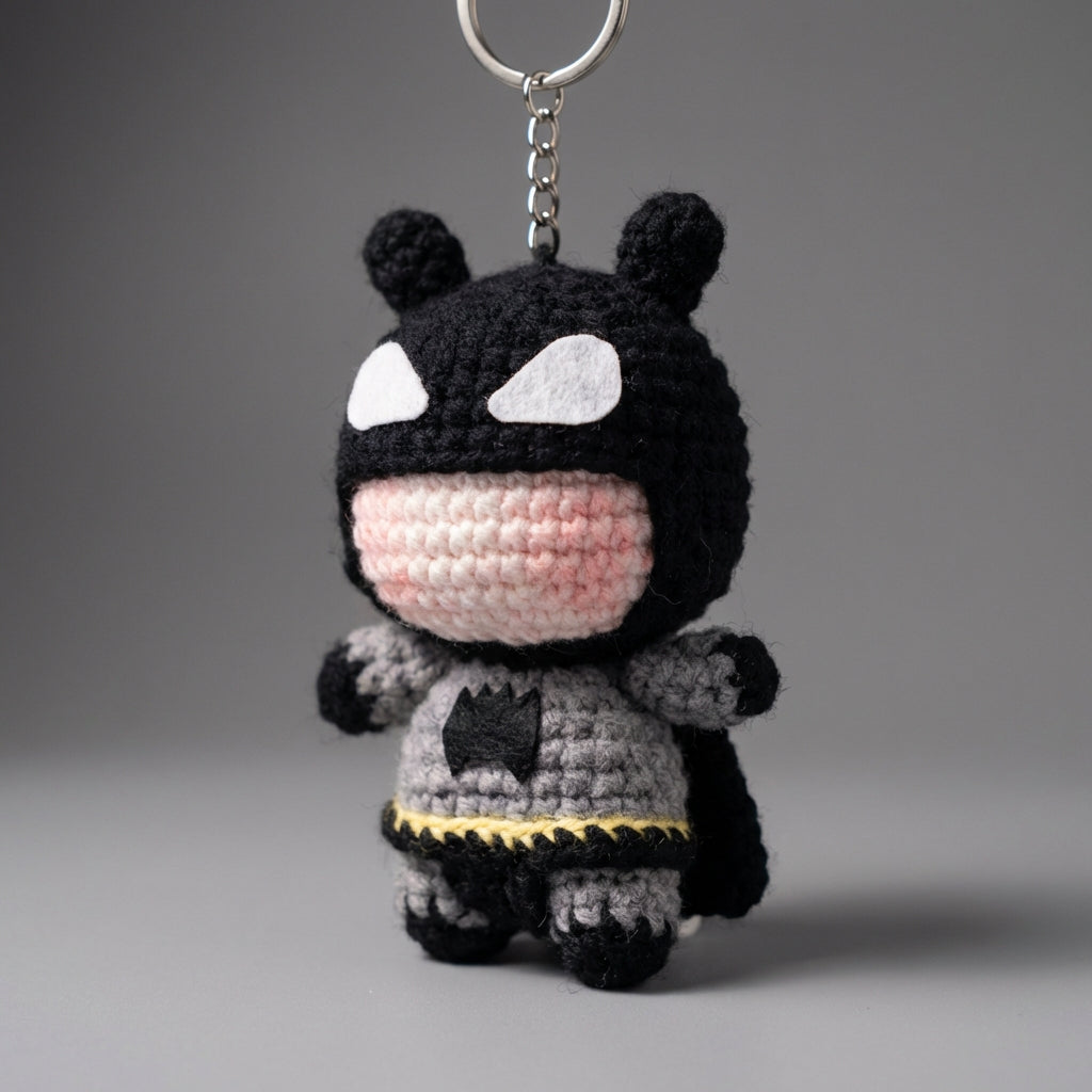 WoolyArtis™ - Handmade Crochet Batman Keychain & Car Mirror Hanging Accessory