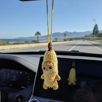 WoolyArtis™ - Handmade Crochet Crying Banana Cat Car Mirror Hanging Charm