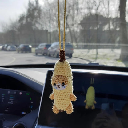 WoolyArtis™ - Handmade Crochet Crying Banana Cat Car Mirror Hanging Charm