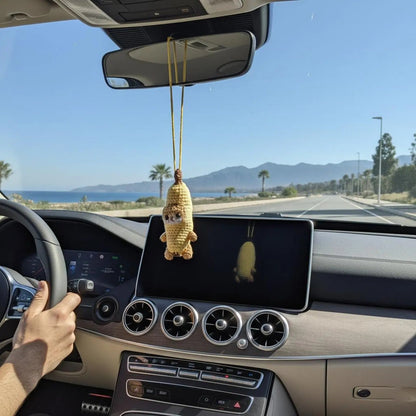 WoolyArtis™ - Handmade Crochet Crying Banana Cat Car Mirror Hanging Charm