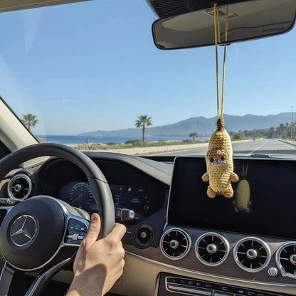 WoolyArtis™ - Handmade Crochet Crying Banana Cat Car Mirror Hanging Charm