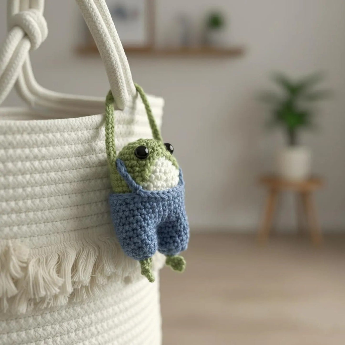 WoolyArtis™ Handmade Frog Amigurumi - Blue Overalls Style