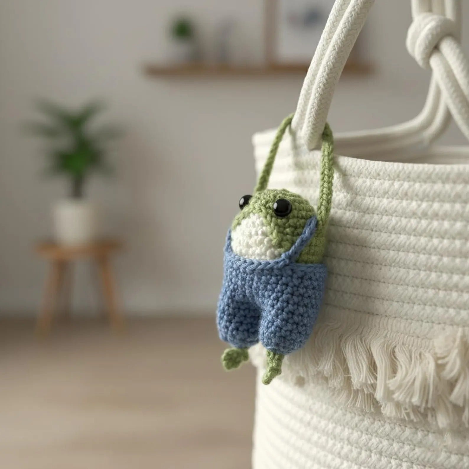 WoolyArtis™ Handmade Frog Amigurumi - Blue Overalls Style