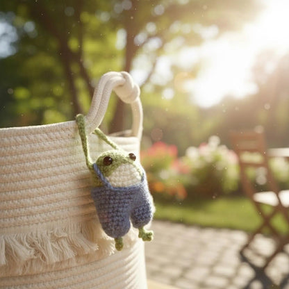 WoolyArtis™ Handmade Frog Amigurumi - Blue Overalls Style