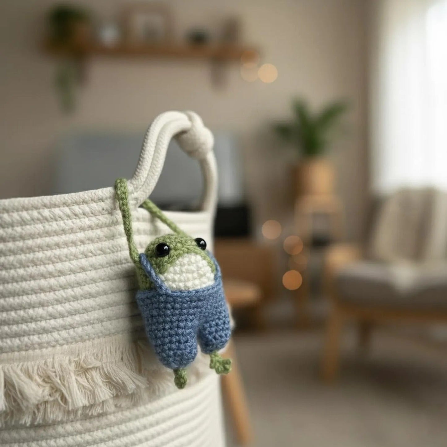 WoolyArtis™ Handmade Frog Amigurumi - Blue Overalls Style