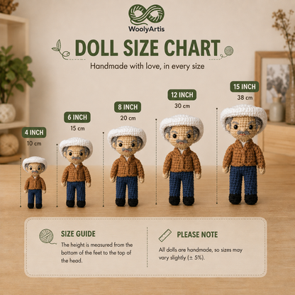 WoolyArtis™ | Personalized Memorial Crochet Doll, Custom Photo Portrait Doll,  Sympathy Gift Loss of Loved One, Handmade Bereavement Gift,  "Forever In My Heart" Keepsake Doll