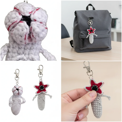 Crochet Demogorgon Fidget Keychain, Stranger Things Inspired Clicking Toy with Hidden Hair Clip