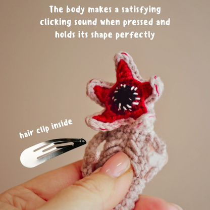 Crochet Demogorgon Fidget Keychain, Stranger Things Inspired Clicking Toy with Hidden Hair Clip