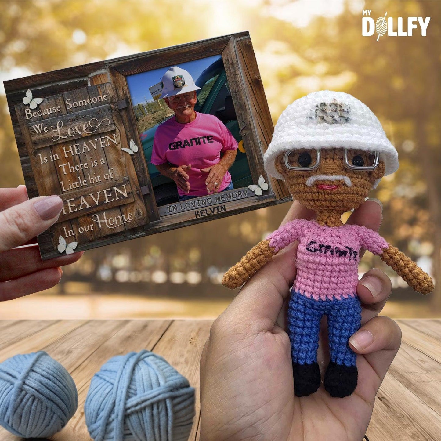 Personalized Crochet Doll with Photo Card "Because Someone We Love Is In Heaven 2"