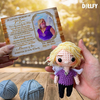 Personalized Crochet Doll with Photo Card "In Loving Memory Of Mom"