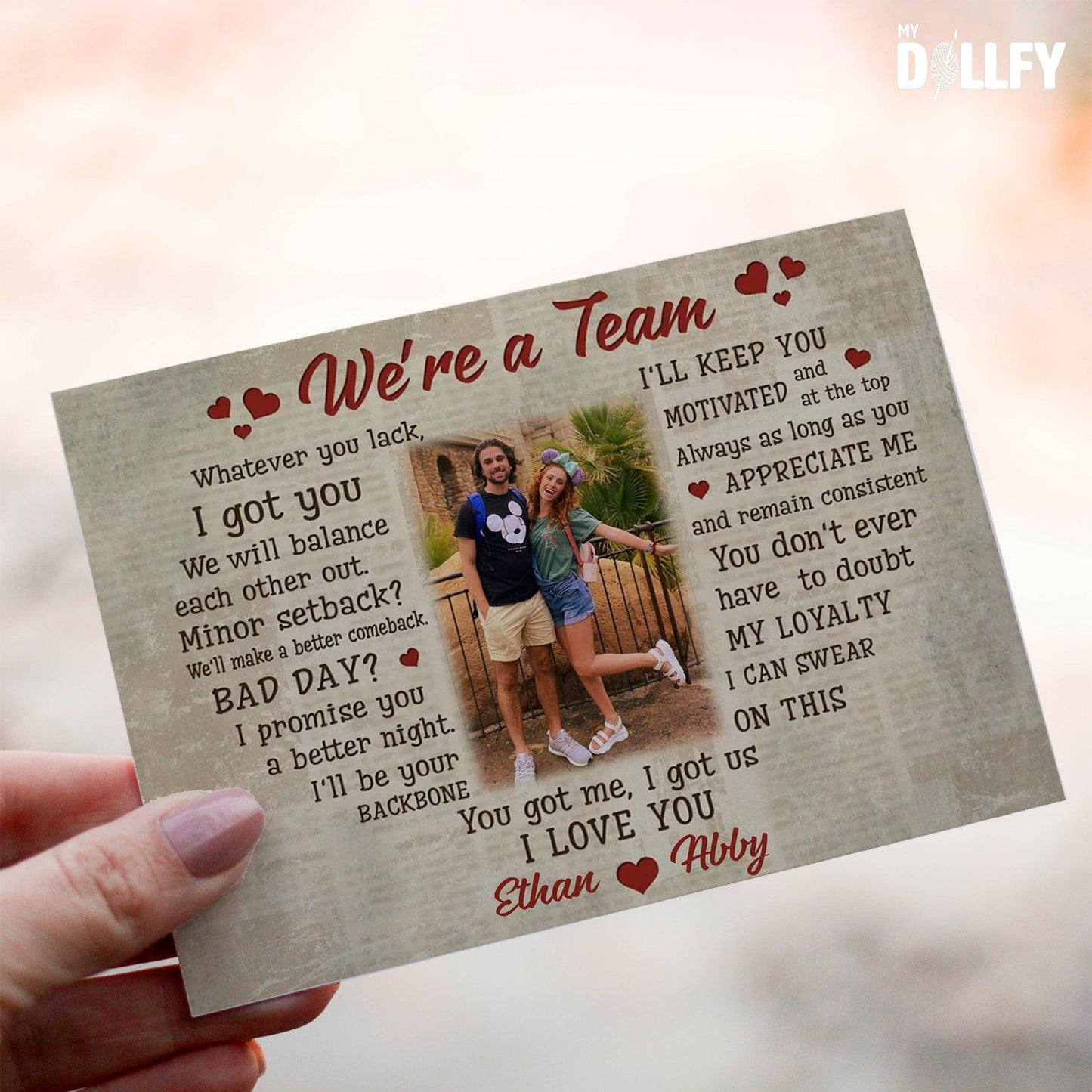 Personalized Crochet Doll with Photo Card "We're a Team"