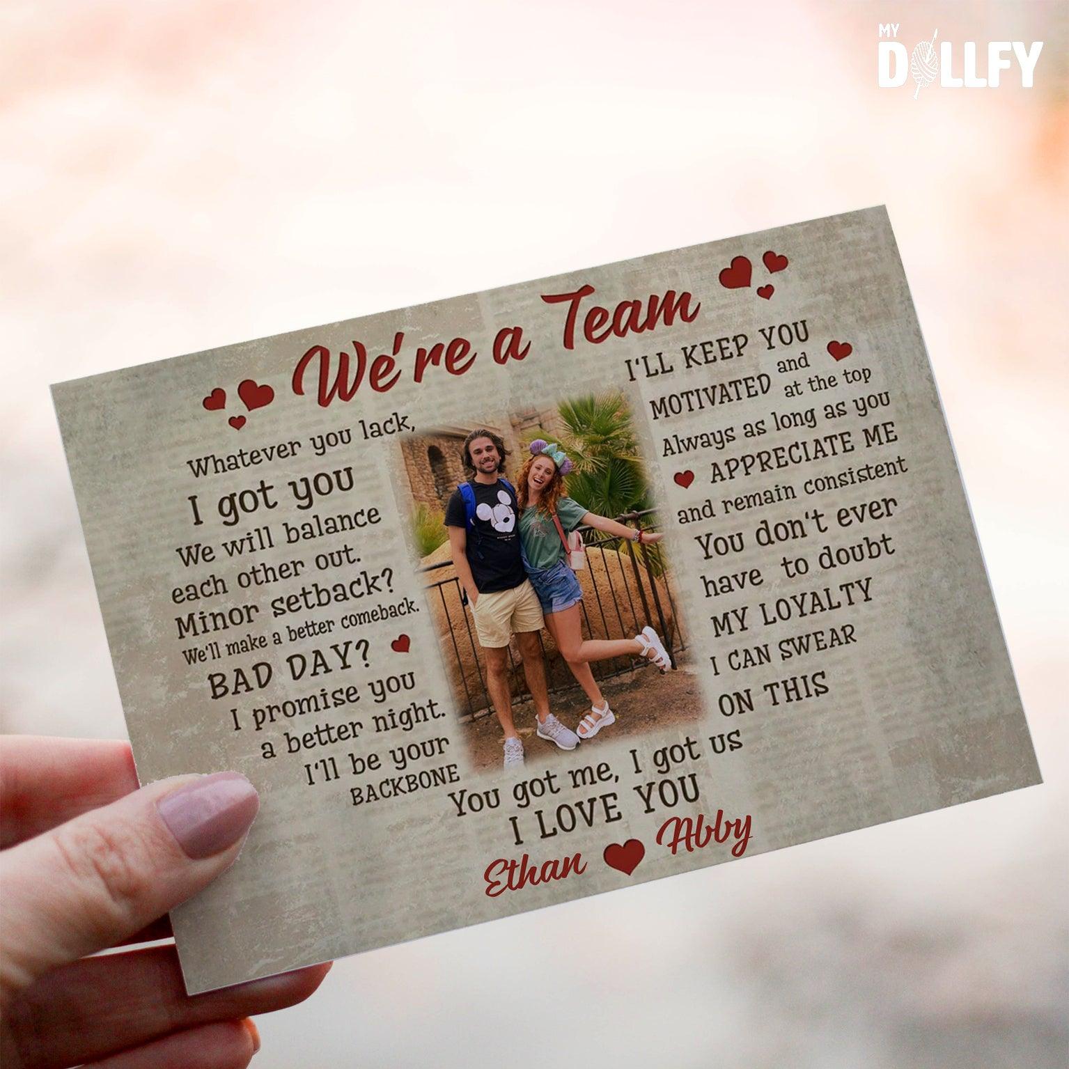 Personalized Crochet Doll with Photo Card "We're a Team"