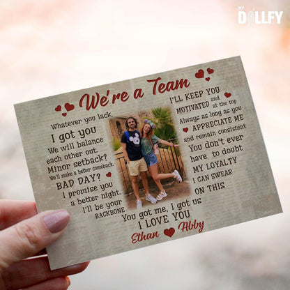 Personalized Crochet Doll with Photo Card "We're a Team"
